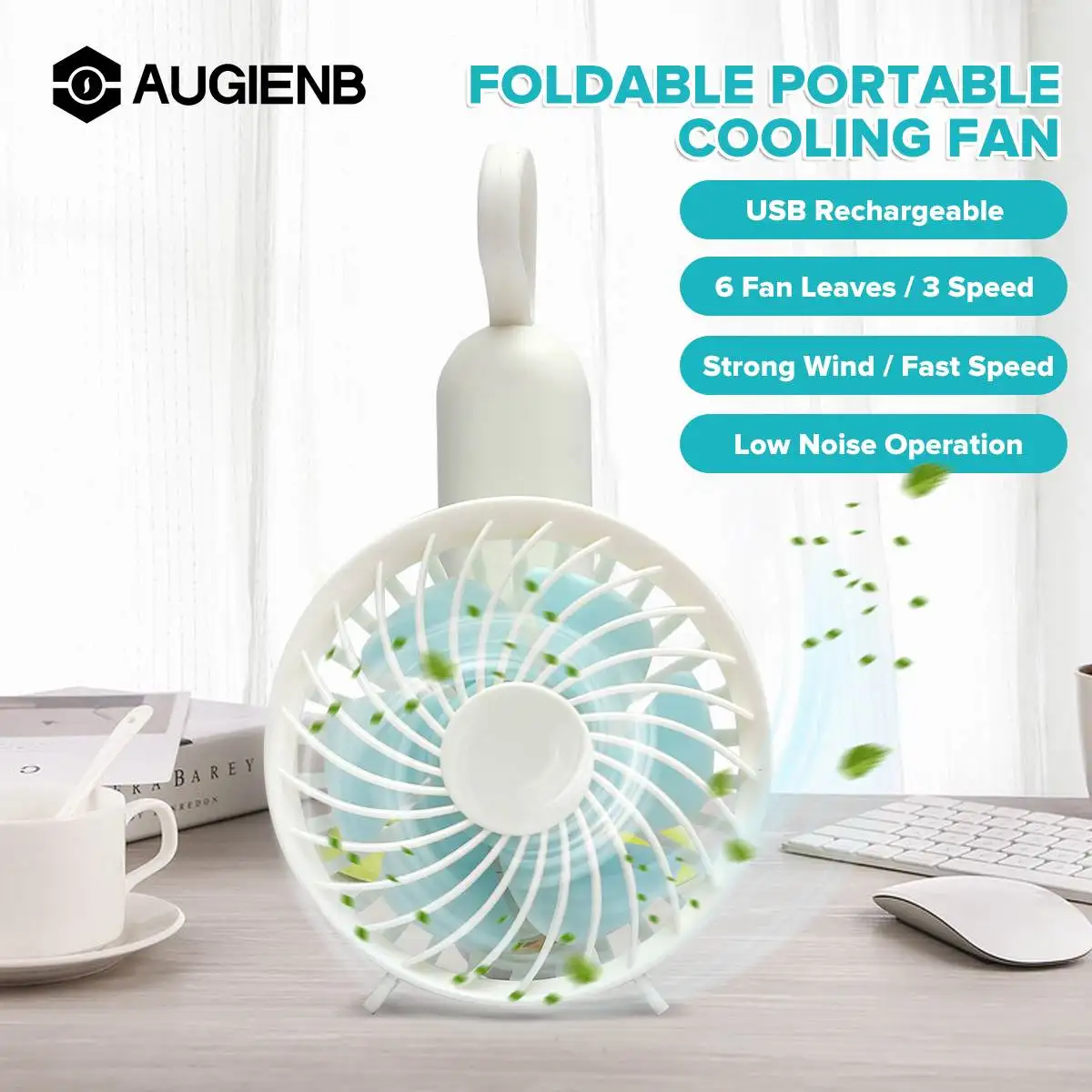 

AUGIENB Portable Handheld / Desktop fans USB Rechargeable Air Cooling Fan for Home Student Dormitory Bedside Office Outdoor