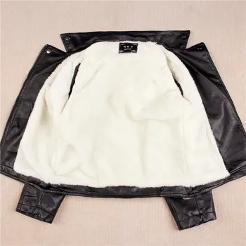 

2017 handsome motorcycle faux leather jacket black plus velvet children's PU clothing Top for 3-13T boys and girls Coat Teenage