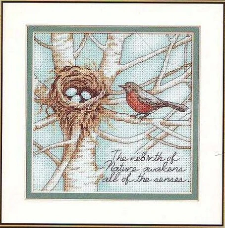 CS-1601 Cross Stitch Kit Robin's Nest Robin Bird and Egg DIM 65076.jpg