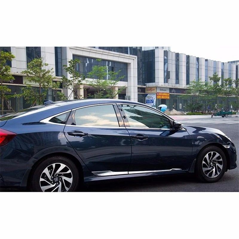 8PCS/set LHD CHROME BUTTON WINDOW SILL TRIM SURROUND COVER FIT FOR HONDA CIVIC 2016 2017 OLDING LINING ACCENT GARNISH STAINLESS