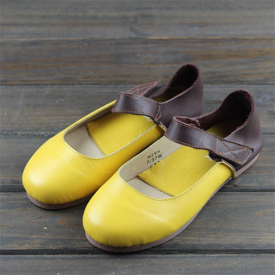 

Women Genuine leather flat shoes barefoot Casual Shoes woman Flats ballerinas sneakers Female Footwear shoes 2019 yellow brown