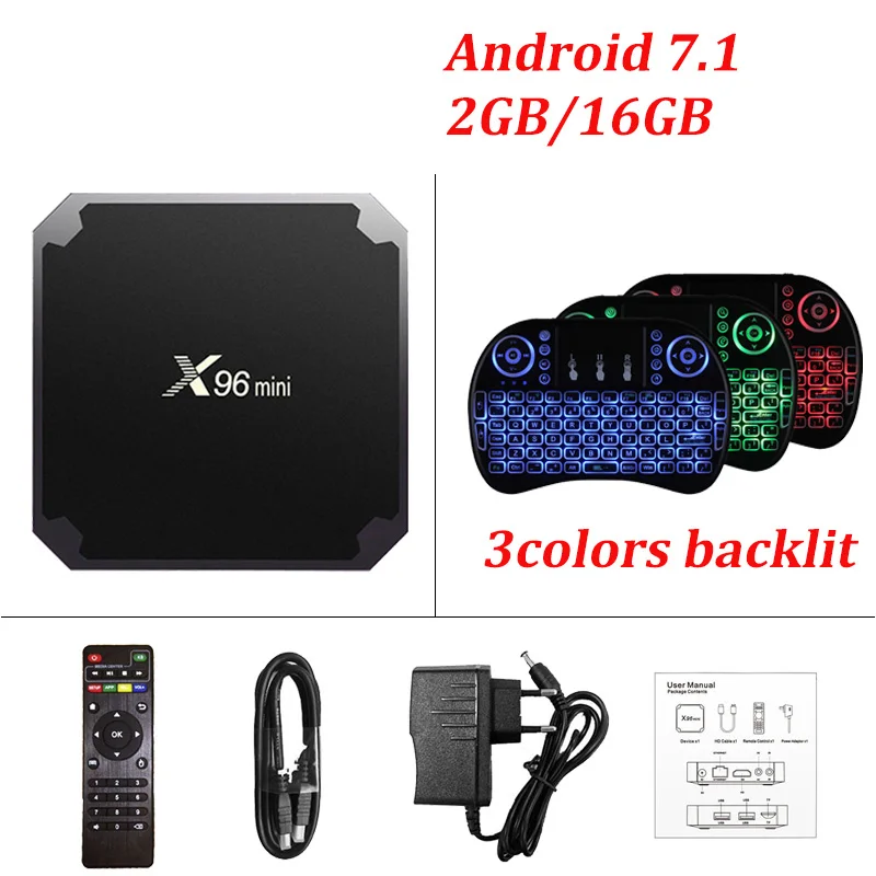 20 шт X96 Мини ТВ приставка на базе Android коробка Amlogic S905W четырехъядерный Android 7,1 1 ГБ 8 ГБ 2,4 г wifi 4K смарт медиаплеер 2 Гб 16 Гб набор верхней коробки - Цвет: 2G16G add i8 backlit
