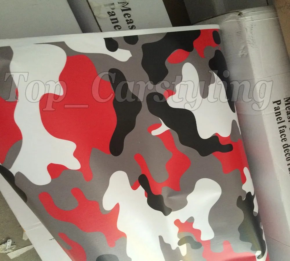 Red White Ubran Camo Vinyl Car Wrap Air Bubble Free snow arctic Camouflage Film Vehicle Stickers covering foil 1.52x30m/Roll