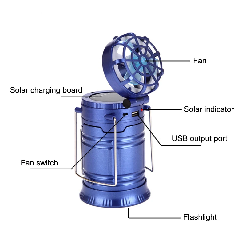 

Multi-function Solar Flashlight with Mini Fan Rechargeable LED Camping Light Table Lamp Flashlight BHD2