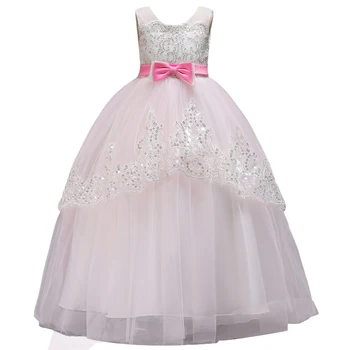 

2019 Sequin A-line Dress Kids Dresses For Girls Children Tulle Princess Dress Girl Party Wedding Dress 10 12 Years Dropshipping
