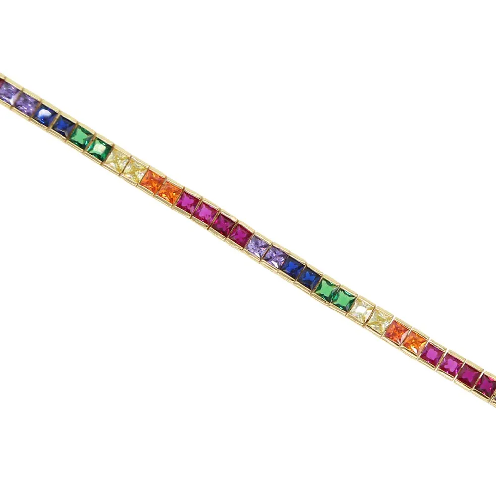 Креативные подарки, Радужный браслет и браслеты на запястье, модная квадратная cz теннисная цепь, позолоченное модное ювелирное изделие, Шикарный разноцветный циркониевый, Новинка