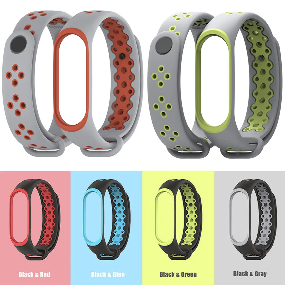 Двойной Цветной спортивный ремешок на запястье для Xiaomi Mi Band 3 силиконовый браслет