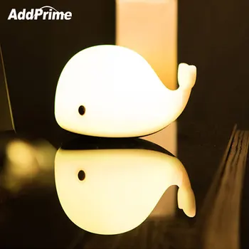 

Cute Whale Night Light Touch Sensor USB Rechargeable LED Silicone Colorful Bedside Nursery Lamp for Children Kids Christmas Gift