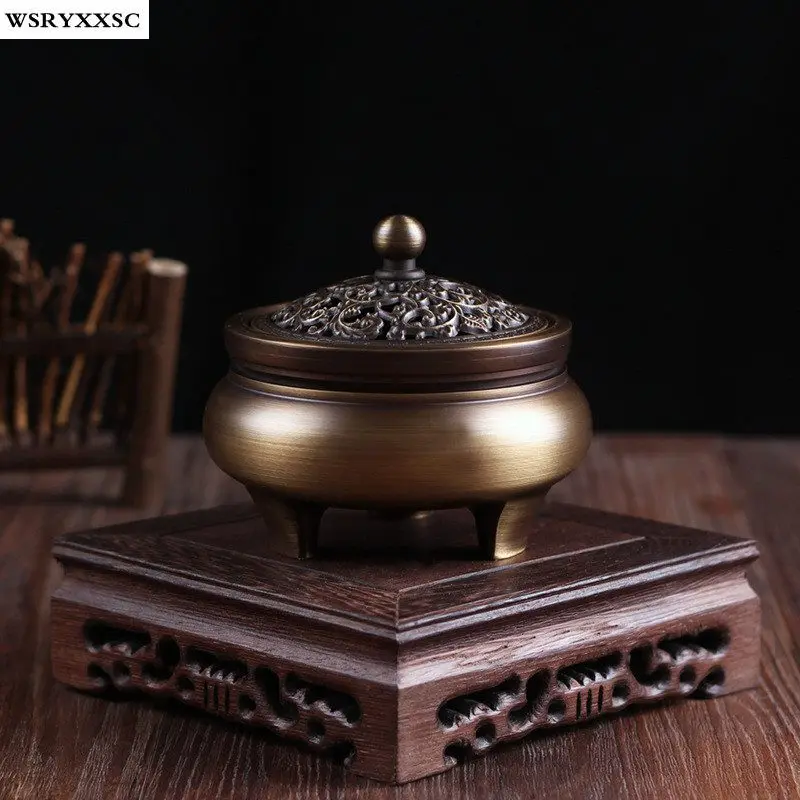 Hollow Three legged Pure Copper Incense Burner, Home Living Room