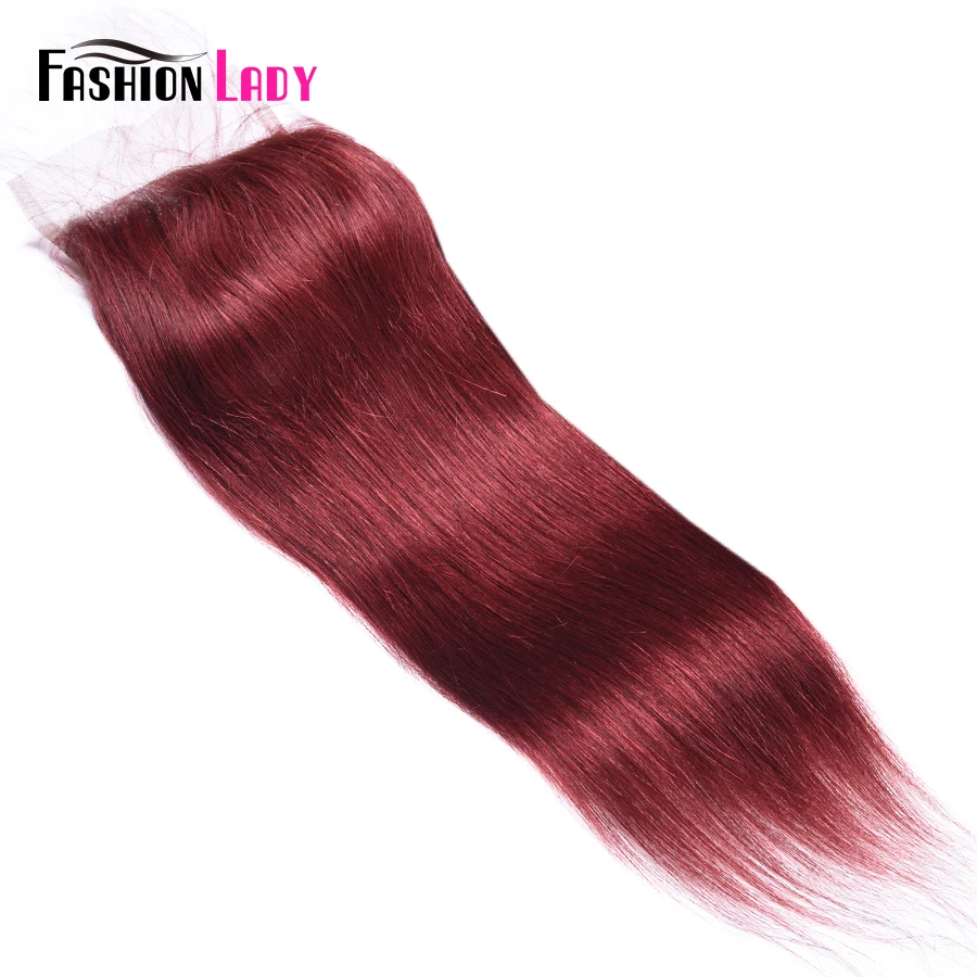 

Fashion Lady Pre-Colored Peruvian Straight Hair Burgundy Closure 4*4 inch #33 Human Hair Lace Closure Non-Remy