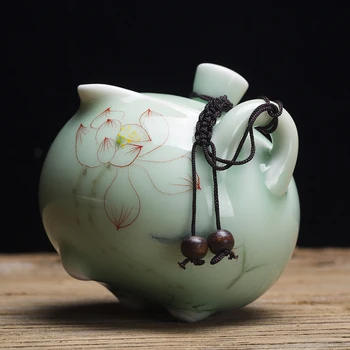 

High-grade Longquan celadon hand-painted teapot kung fu tea set hand pot single lotus pattern teapot