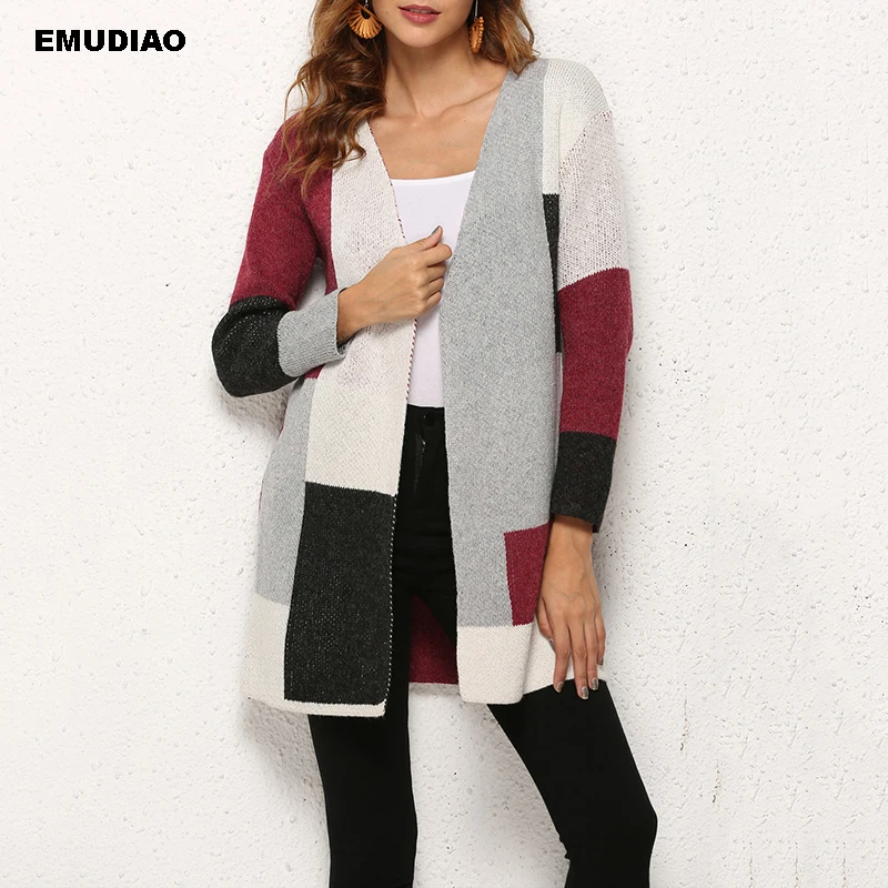 

Contrast Color Cardigan Women Sweaters Long Sleeve Open Stitch Cardigans Autumn Winter 2019 Casual Streetwear Feminine Coat