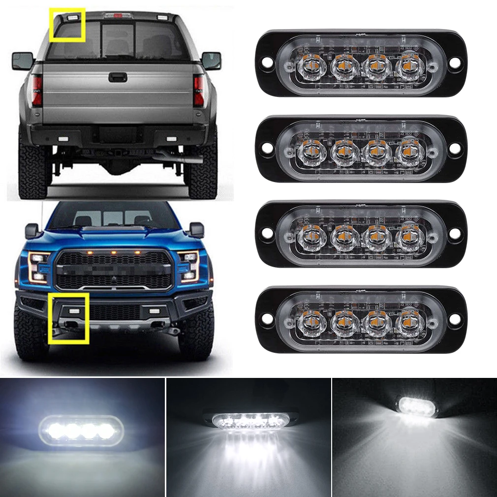 

White 4LED Car Truck Emergency Beacon Warning Hazard Flash Recovery Strobe Light BARS 12V 24V waterproof