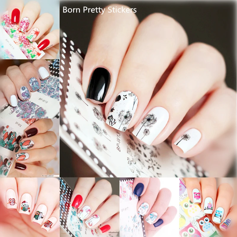 1 sheet BORN PRETTY Nail Water Decals Flower Leaf Feather Designed Transfer Stickers Nail Art Sticker BP-W 23 patterns available