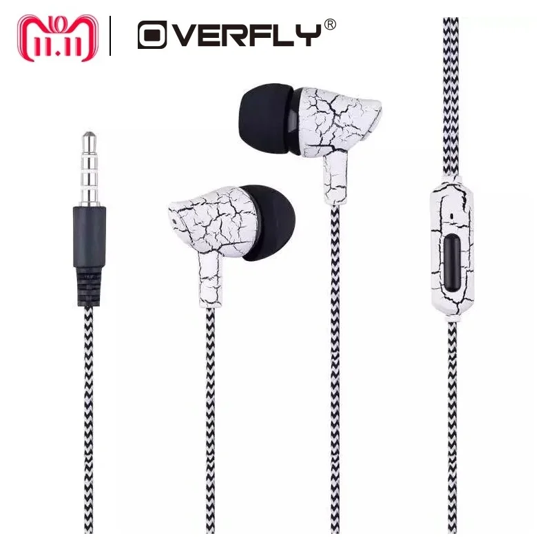 

Crack Braided Wired Headphone with Microphone Wired Control Super Bass Universal for Android iPhone 3.5mm Plug