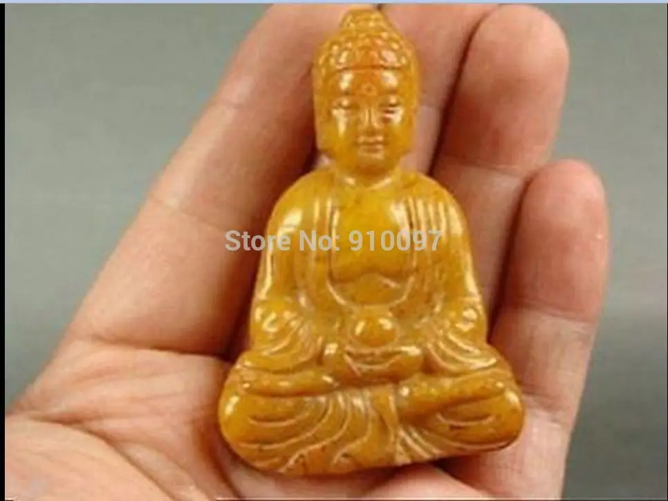 

DD >CHINA OLD YELLOW HANDWORK CARVE BUDDHA STATUE NECKLACE PENDANT
