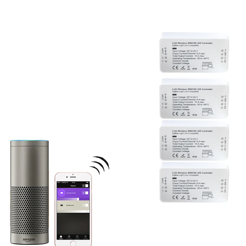 Zigbee Bridge LED Controller CW WW Dimmer Strip Controller DC 12V 24V Zll Standard App Controlled LED Zigbee LED Dimmer