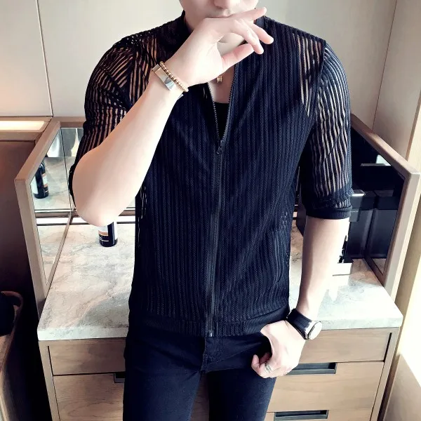 Летняя одежда для защиты от солнца, перспективная тонкая мужская куртка с коротким рукавом, облегающая куртка-бомбер, уличная одежда, veste homme 5XL-M - Цвет: China Size Black