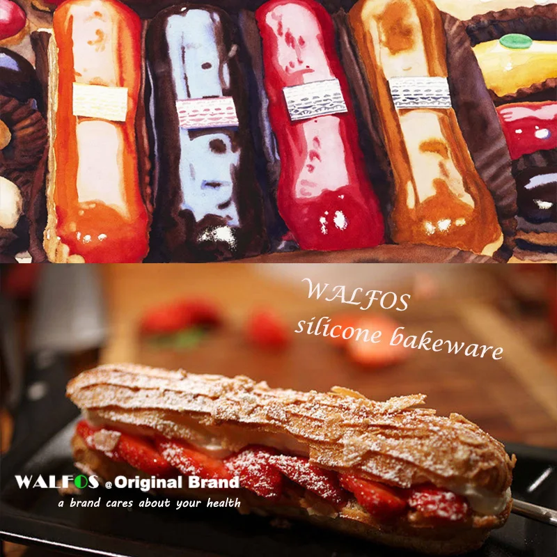 WALFOS инструменты для торта, Пищевая силиконовая Классическая коллекция форм, оранжевая антипригарная Eclair 8 форм, силиконовая форма для выпечки
