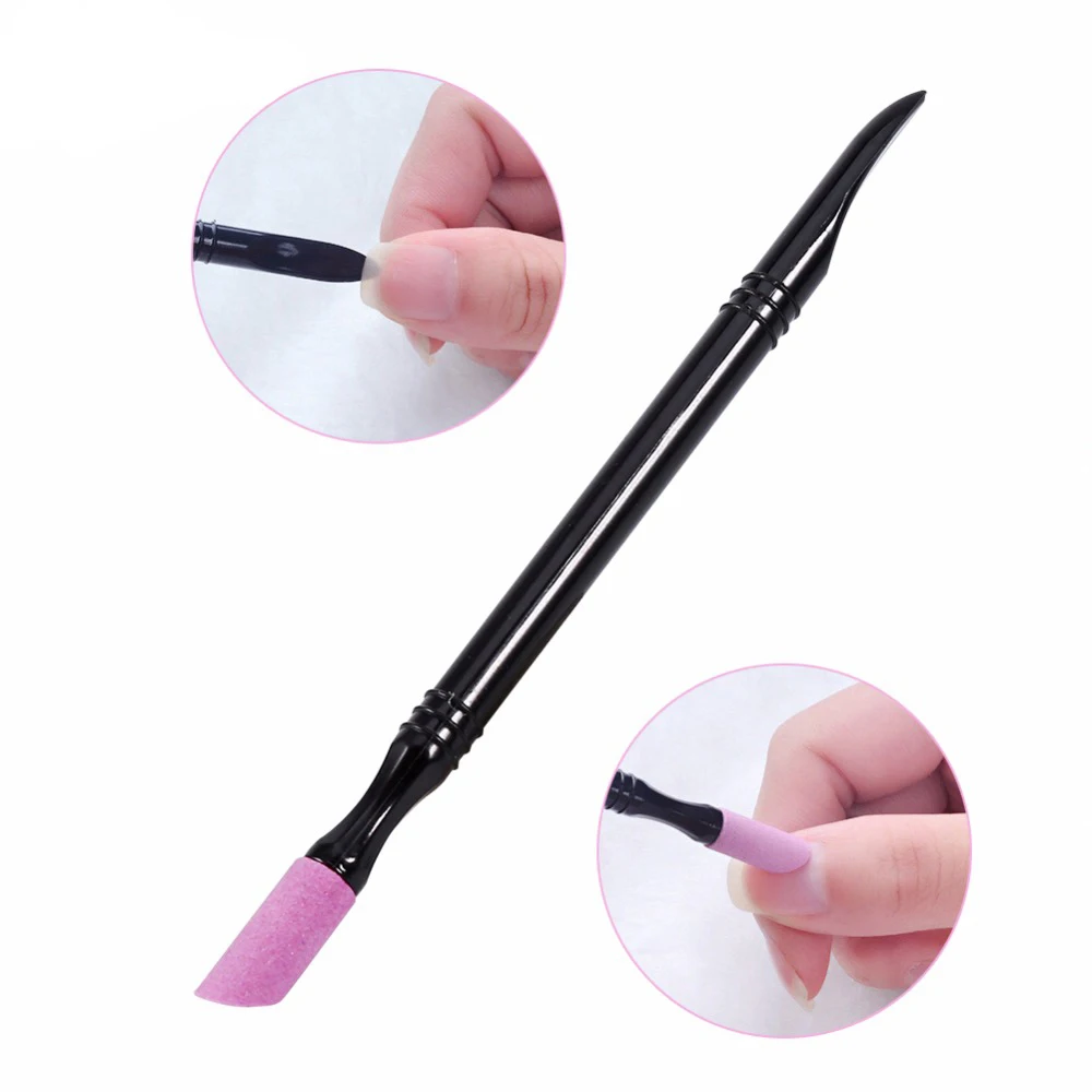 

1pc Quartz Scrubs Stone Cuticle Stick Pen Spoon Filing Buffer Cut Black Nail Pusher Polish Manicure Care Tools Nail Art Pusher