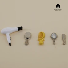 1:12 Масштаб Кукольный домик Миниатюрный фен для волос аксессуары для ванной комнаты Кукольный дом металлическая Милая расческа набор зеркальная бритва мини-фен для волос