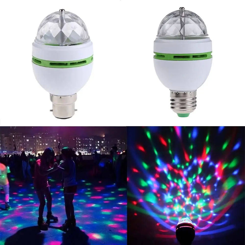 Популярная Модная креативная разноцветная 3W E27 B22 RGB Вращающийся светодиодный светильник с хрустальным шаром для сцены вечерние лампы для дискотеки