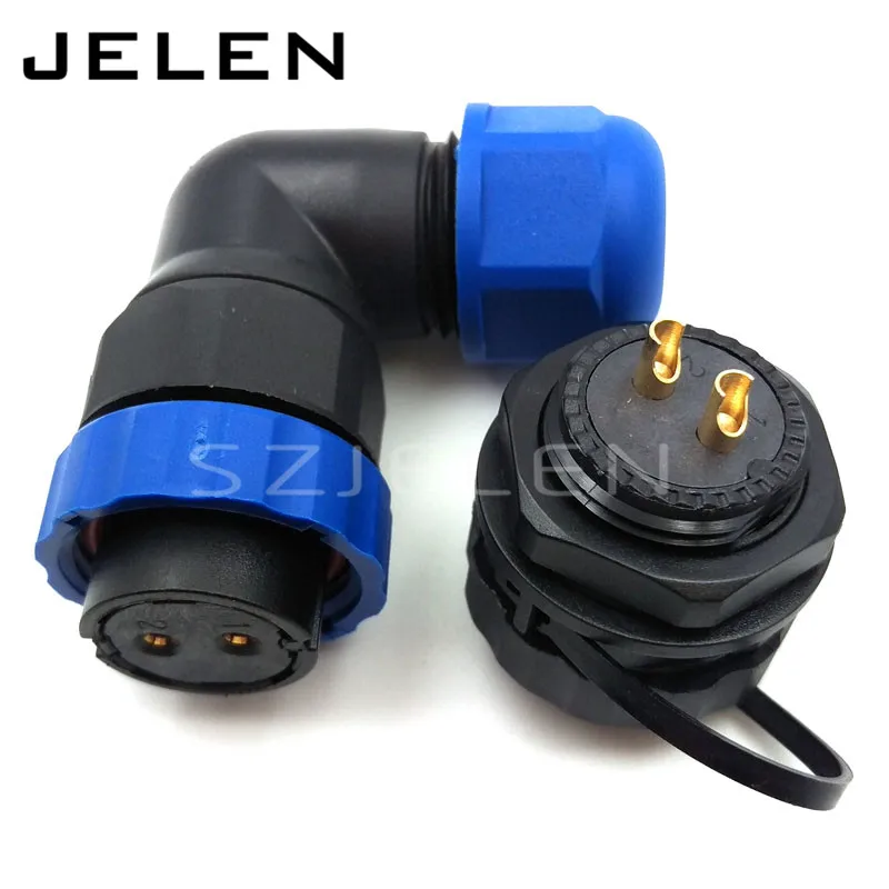 

SD20TA-ZM, 90 degree elbow waterproof connector 2 pin,IP67, 2-pin female connector, 2-pin male socket, Power cable connector