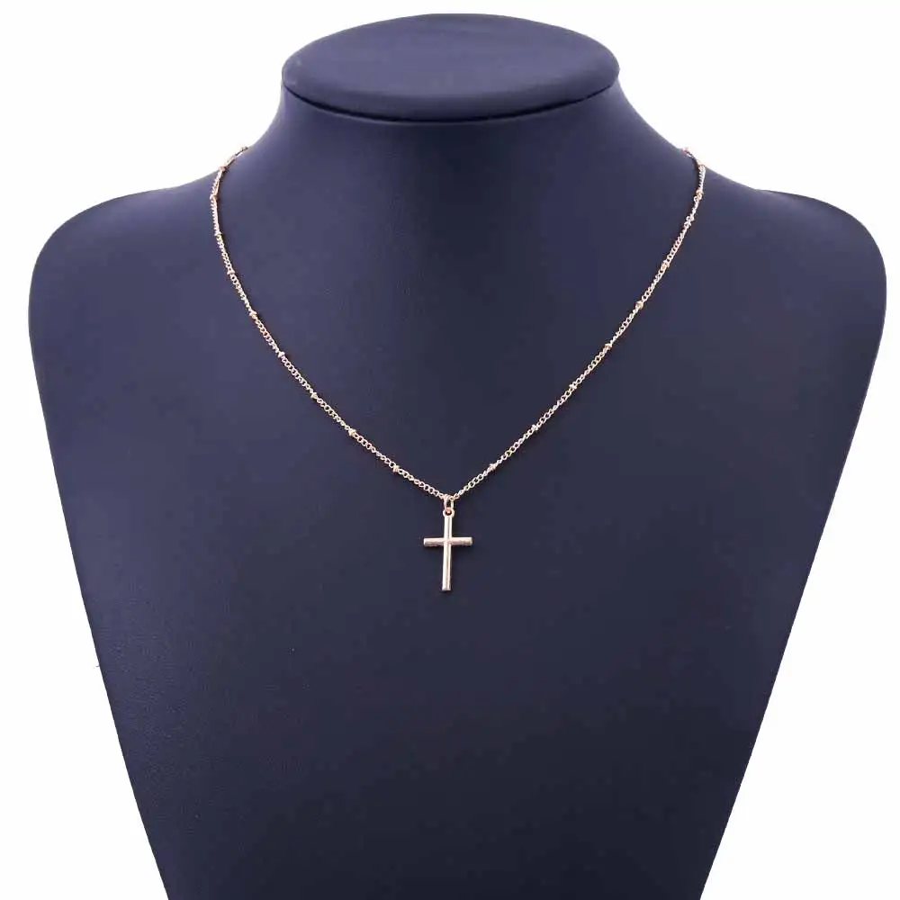 VKME летняя золотая цепочка крест ожерелье маленький золотой крест Религиозные ювелирные изделия Женское Ожерелье