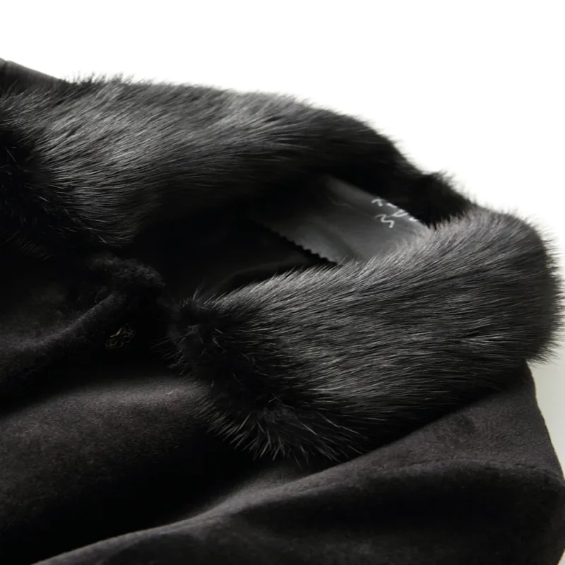 AYUNSUE Real Fur Coat with Mink Fur Collar Fashion Winter Coat Women Clothes Korean Thick Warm Long Wool Jacket+belt X-85