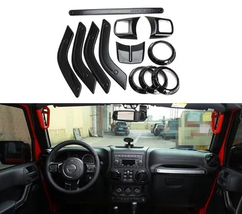 

12pcs/set ABS black Steering Wheel Trim Air Condition Vent Interior Accessories Door Handle Cover Kits For Jeep Wrangler JK
