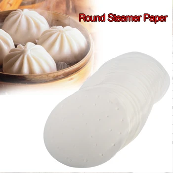 

50PC White Bamboo Basket Steamer Paper 4/6/8/10inch Kitchen Cooking Bamboo Steamer Round Non Stick Dim Sum Paper Under Steam Mat