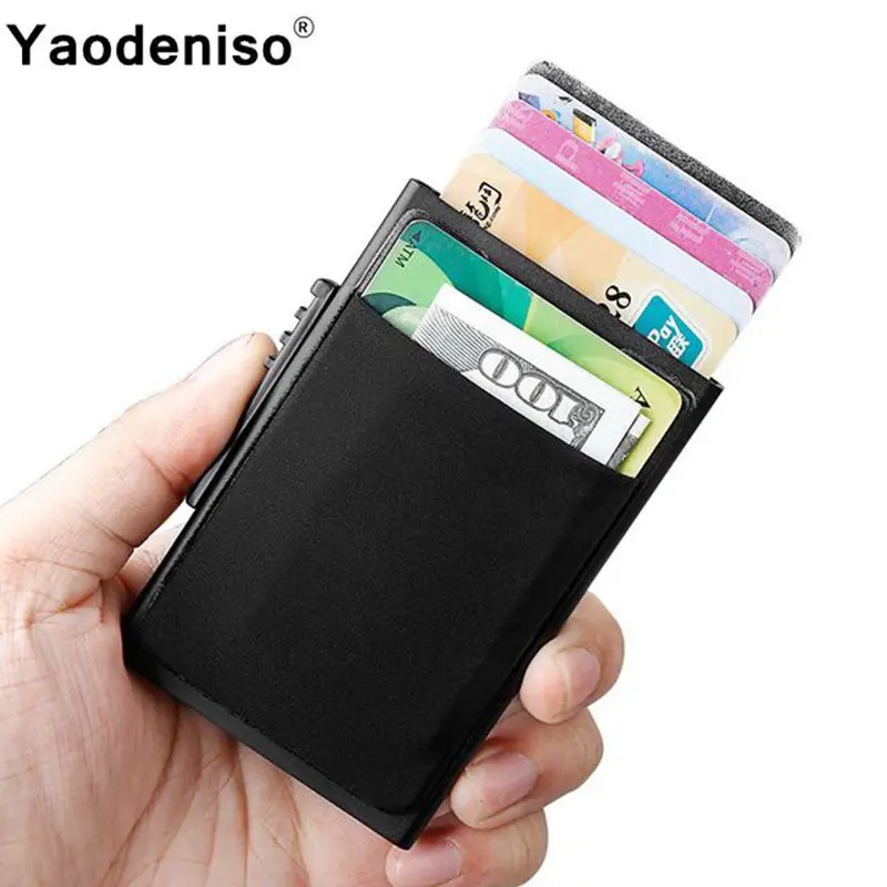 

Yaodeniso Aluminum Wallet Pocket ID Card Holder Rfid Blocking Mini Slim Metal Wallet Automatic Pop up Credit Card Case Protector