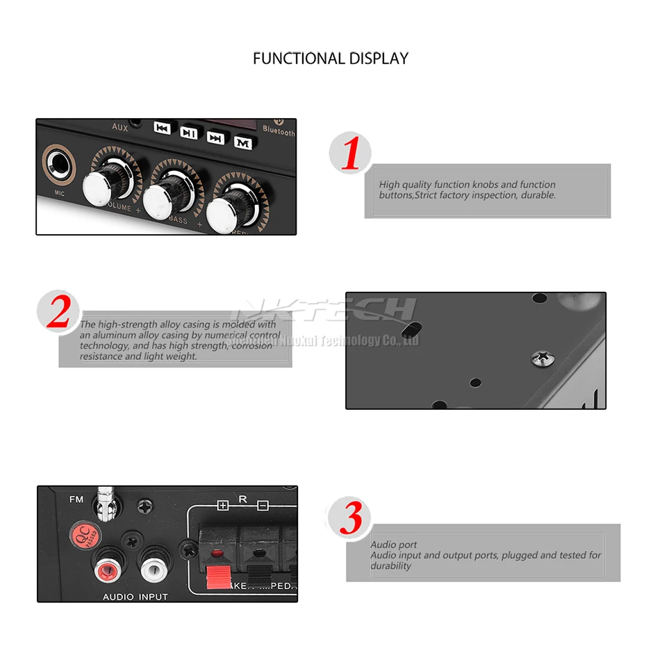 Car Power Amplifier Kinter T1 Digital Audio Player Bluetooth 2CH 25W RMS HiFi Stereo Super BASS DC12V 220-240V Karaoke MIC Input