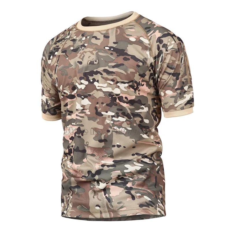 Летняя тактическая камуфляжная футболка с коротким рукавом мужская быстросохнущая армейская футболка милитари дышащая камуфляжная футболка с круглым вырезом в стиле милитари - Цвет: cp
