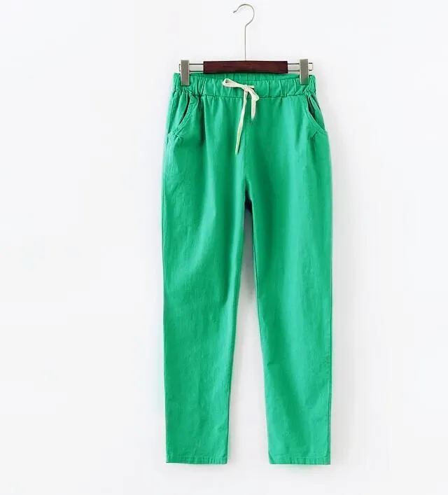 M-6XL 7XL размера плюс женские брюки льняные хлопковые повседневные брюки большого размера брюки ярких цветов женские брюки длиной до щиколотки - Цвет: Зеленый