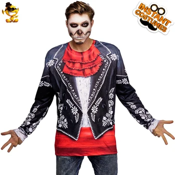 

Halloween Party 3 D Printing Men's Ghost T-shirt Costume Cosplay Scary Ghost Long Sleeve Top Costume