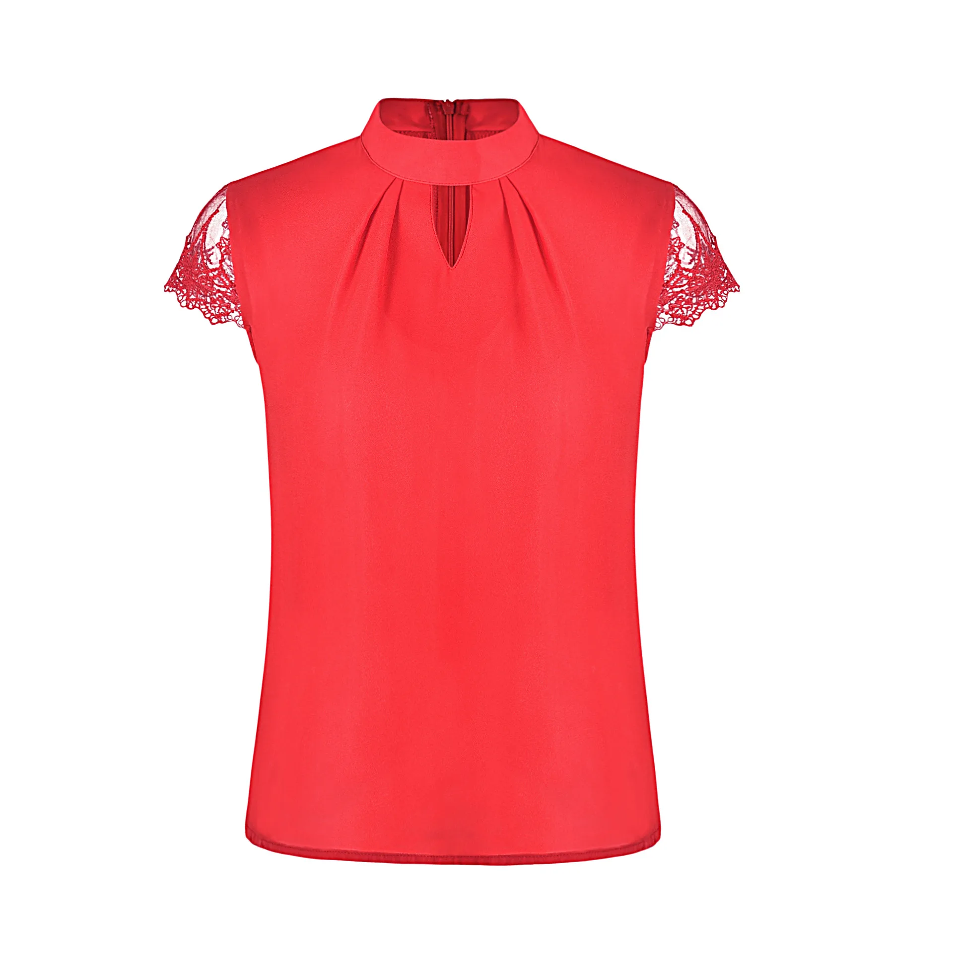 INDJXND элегантный шифона женственная блузка Для женщин сращивания кружево водолазки Лето Для женщин Блузка Белый Повседневное короткий рукав рубашка
