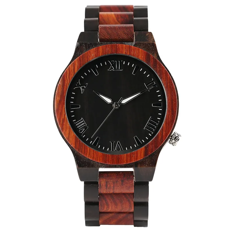 

Hot Sale Bamboo Wristwatch Men Nature Wood Roman Number Hidden Clasp Unique Casual Gift Red black Male Sport Watch relogio