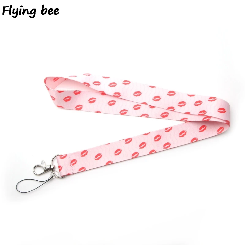 

Flyingbee Kiss Pink Keychain lanyard Badge Lanyards Mobile Phone Rope Keyring Key Lanyard Neck Strap Accessories X0252