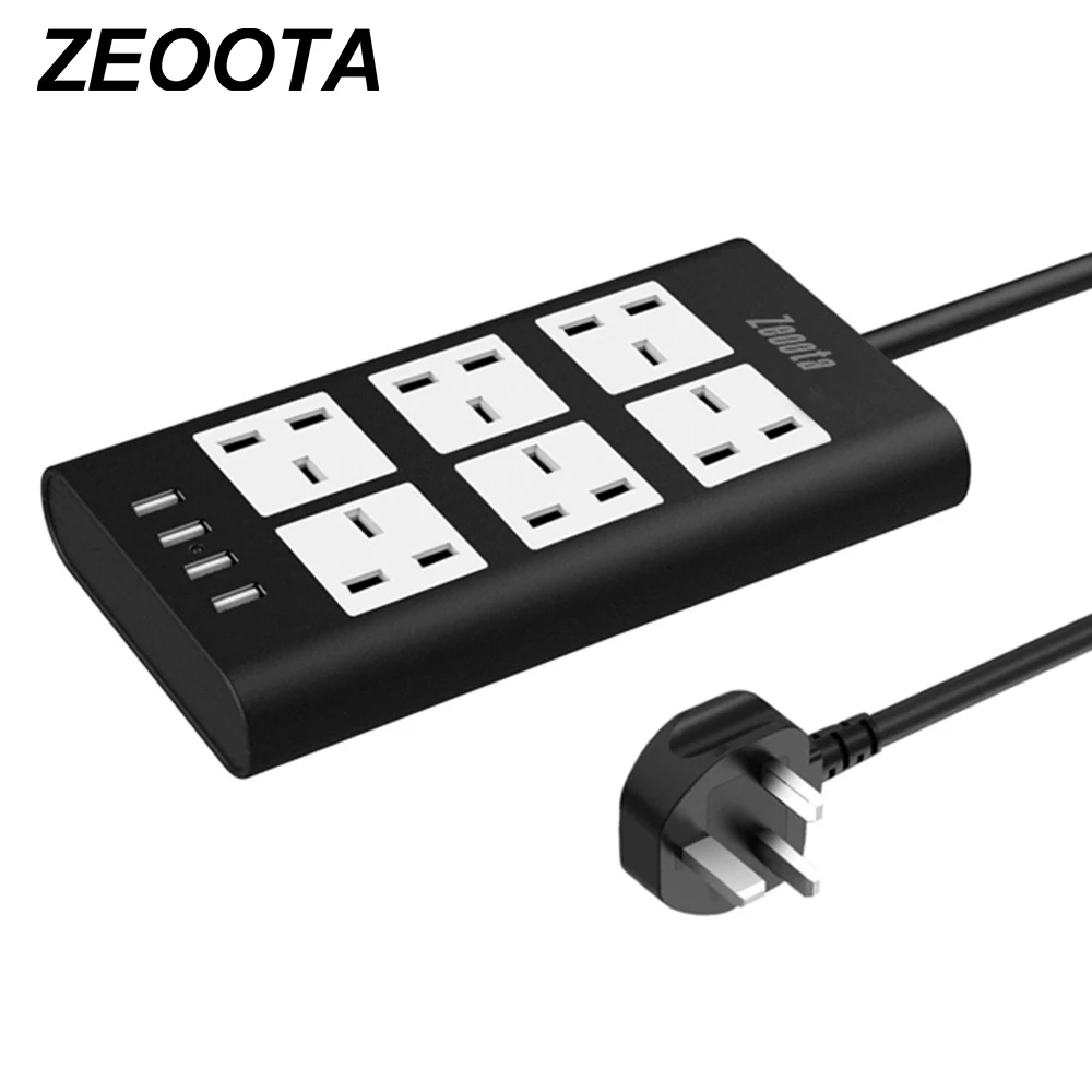 

Power Strip Flat 6 AC UK Outlets Plug Socket with USB Charger Port 2500W Surge Protections Circuit Breaker 2m Extension Cord