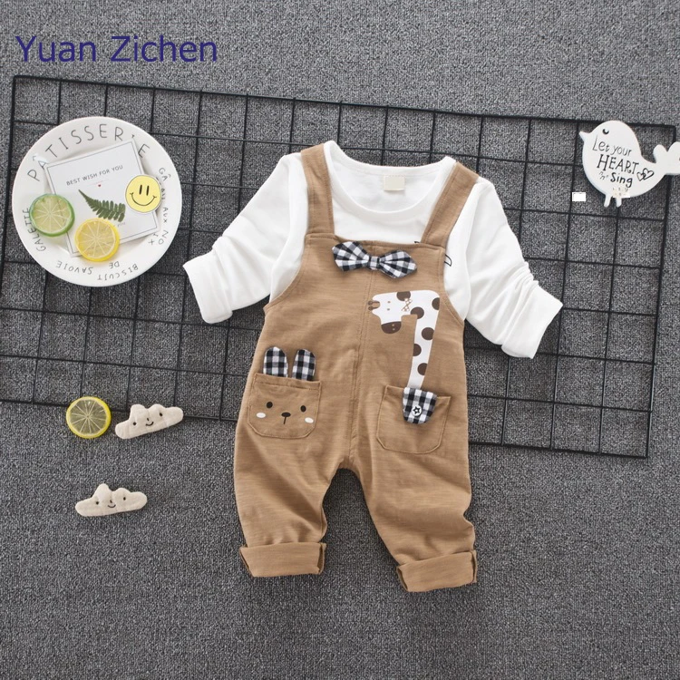 Baby Boys Girl Clothing Sets infant bow tie+white Tops+Straps Pants 2pcs/set newborn clothes grey black Straps 0-3T
