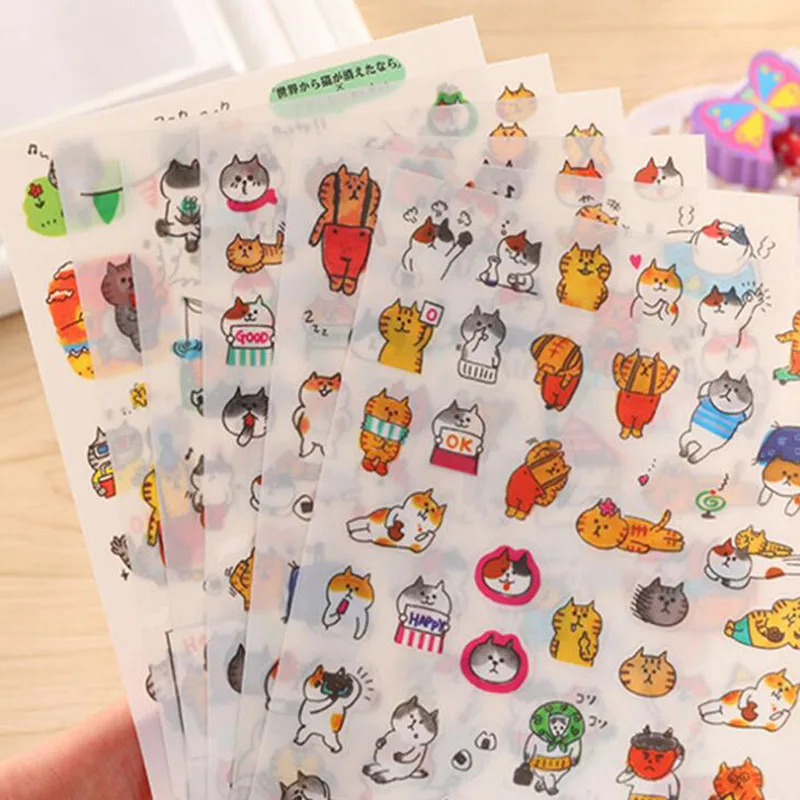 

6 Pieces/bag. Korea Cartoon Transparent Cat Control Expression Sticker Student Stationery Pvc Diary Scrapbook Decoration Gift