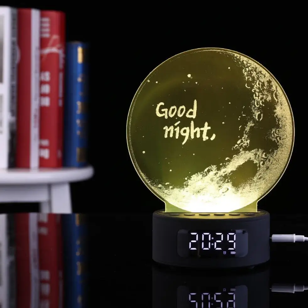 

Bluetooth Alarm Clock Projection Audio Galaxy 3d Night Light Colorful Digital Table Wooden Clock Gadgets Electronic