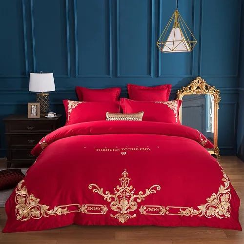 8 цветов постельное белье из египетского хлопка, набор вышитых King queen Размеры 4/7 шт. Роскошные Свадебные Постельное белье Комплект постельного белья Pillowshams - Цвет: Color 1