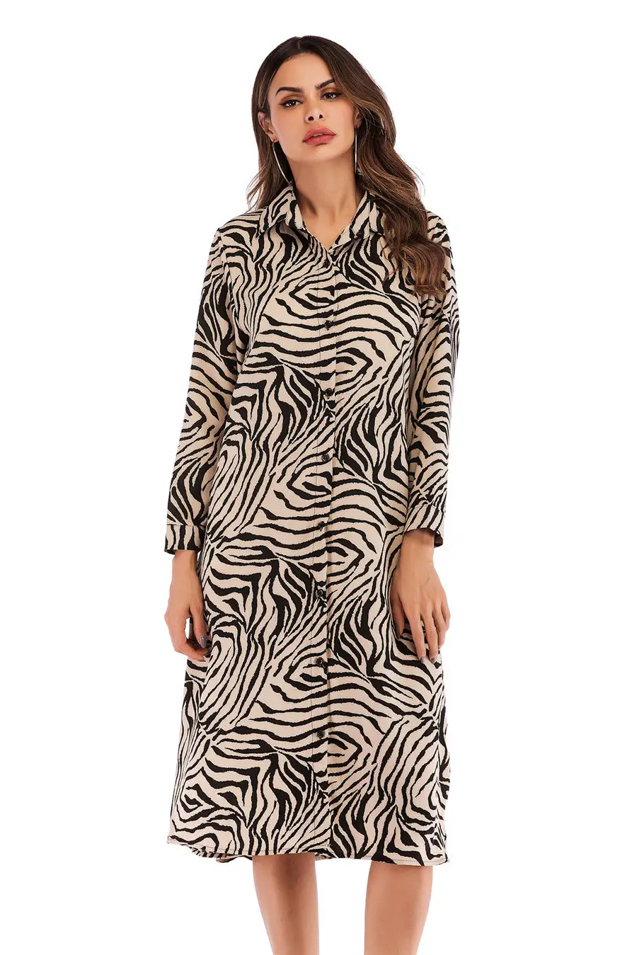 Gladiolus Chiffon Spring Dress Women 34 Sleeve Turn-Down Collar Leopard Print Belt Women Shirt Dress 2019 Autumn Sexy Dresses (51)