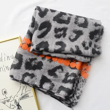 

women's long leopard hijab scarf female autumn spring Spain style vintage chic long leopard head scarf foulard femme