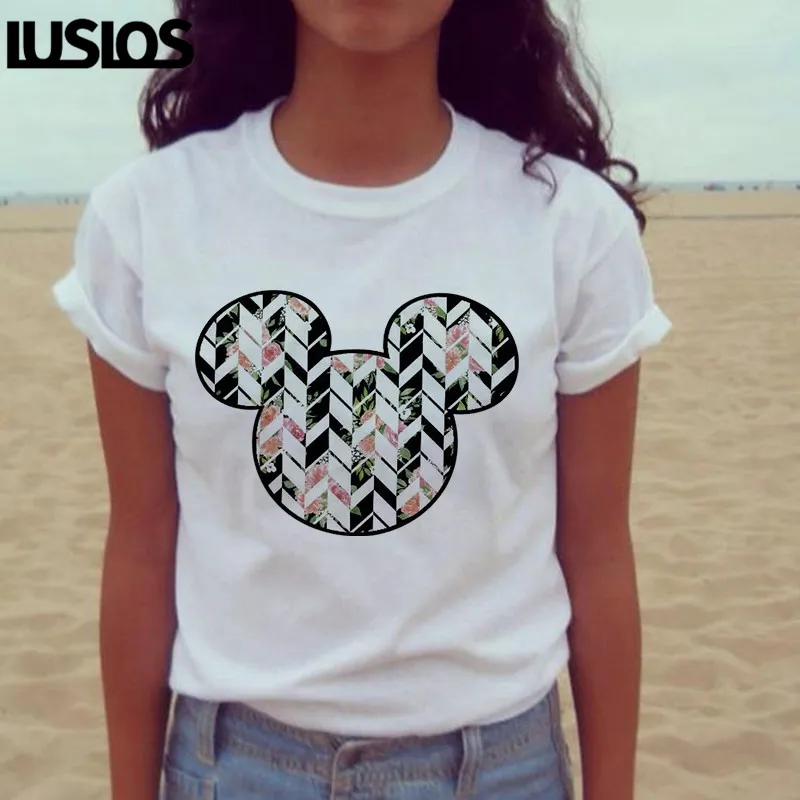 

Luslos Hot Sales Women Girl Cartoon T-Shirt Summer Fashion Short Sleeve Vintage Graphic Tee Cute Minnie Mouse Tops Female Shirts