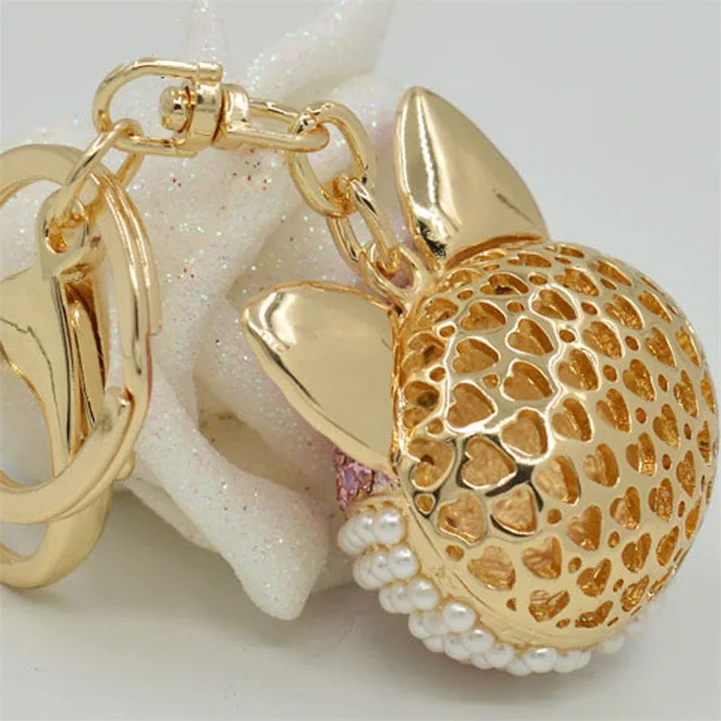 2017 New Artificial Rabbit Fur Ball Keychain Fox For Head Inlay Rhinestone Car Key Chain Handbag Key Ring Delicate Gift