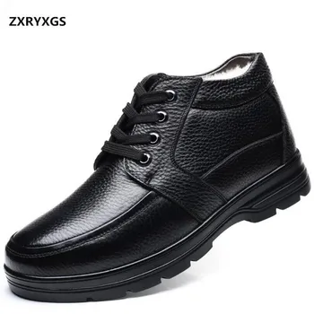 

ZXRYXGS brand shoes winter men boots 2019 new winter genuine leather shoes casual plus velvet snow boots men shoes flat boots