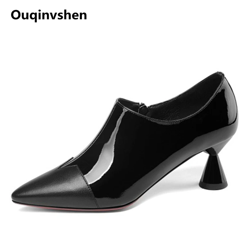 

Ouqinvshen Strange Heels Fashion Woman Shoes 2018 Spring Plus Size 33-43 Autumn Pointed Toe Heels Mixed Colors Ladies Pumps 6cm